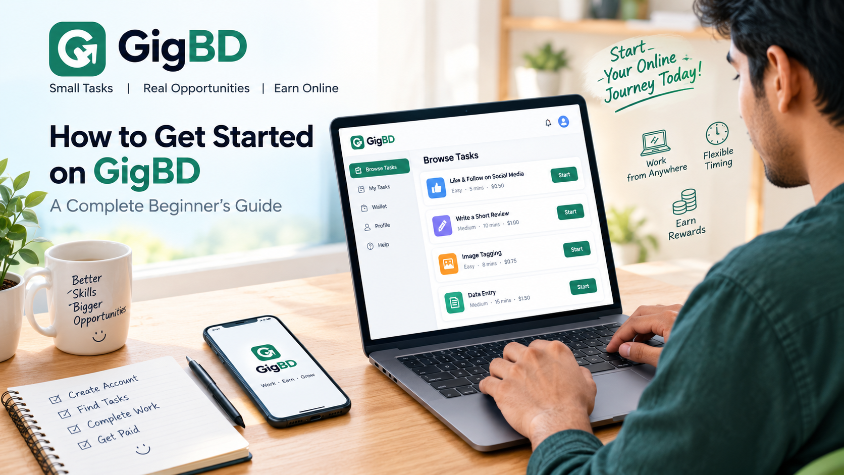 GigBD beginner guide showing how to browse online micro tasks